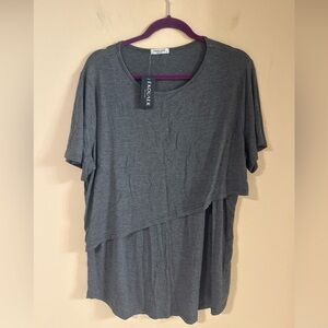 Cotton grey Top: Quarter Sleeve Breastfeeding Shirt…#429